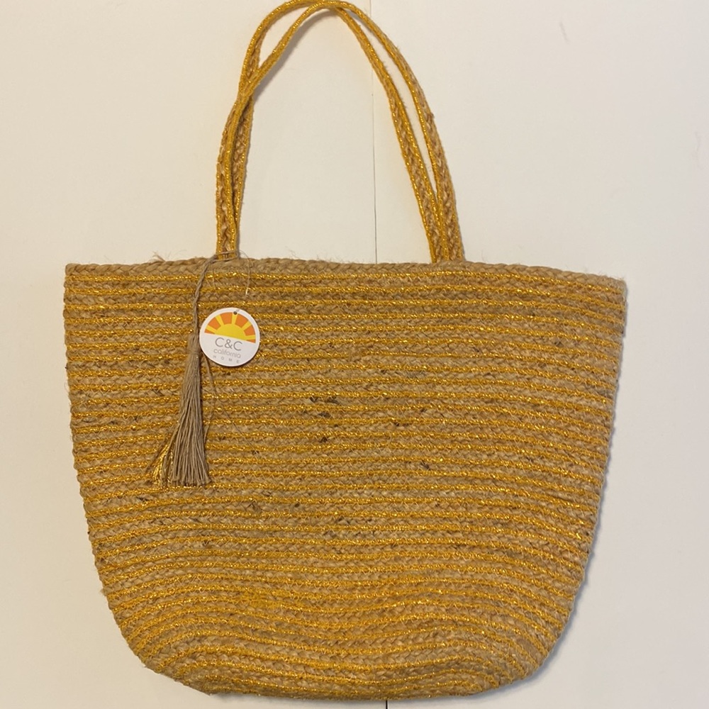 C&C California Golden Jute Tote Bag NWT